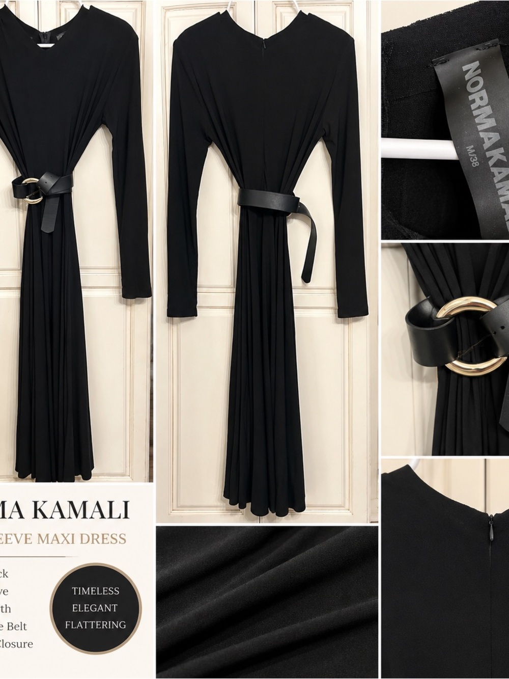 Norma Kamali Black Long Sleeve Maxi Dress with Belt